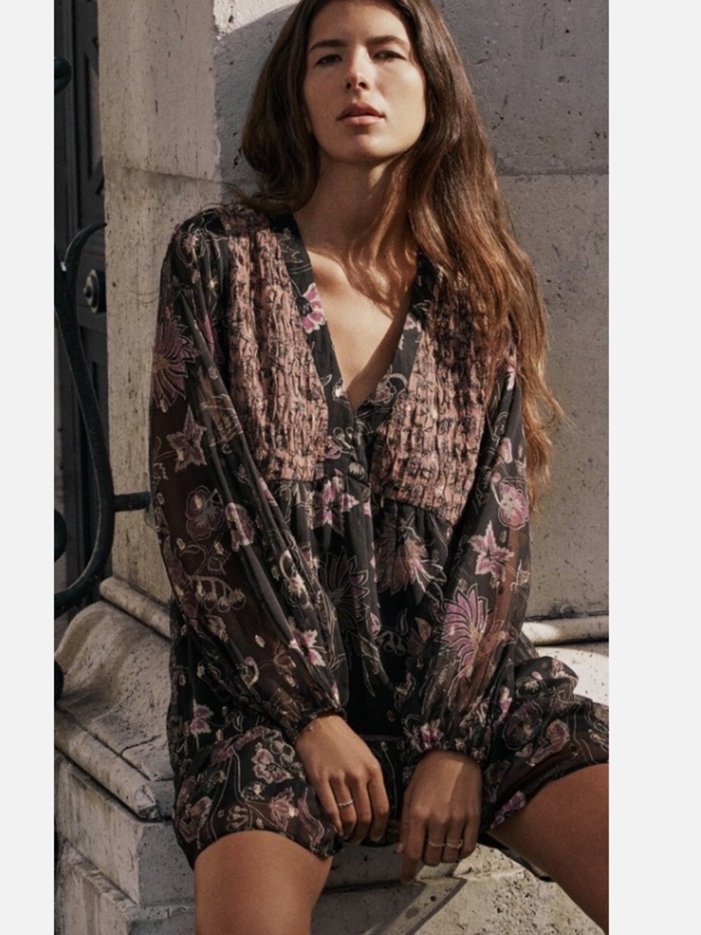 Zara Metallic Thread Printed Floral Dress